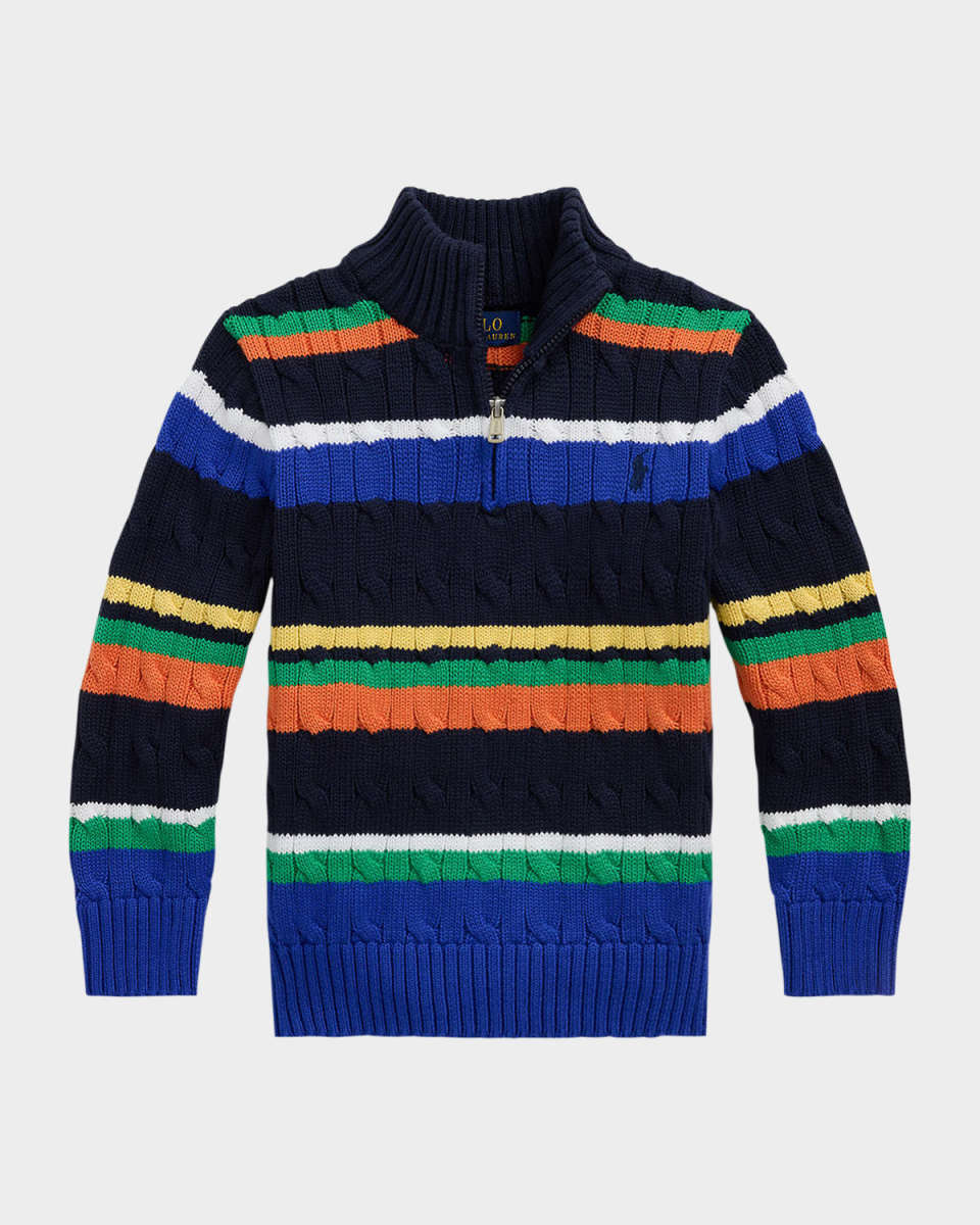 Boy's Cable Knit Striped Sweater, Size 2-7